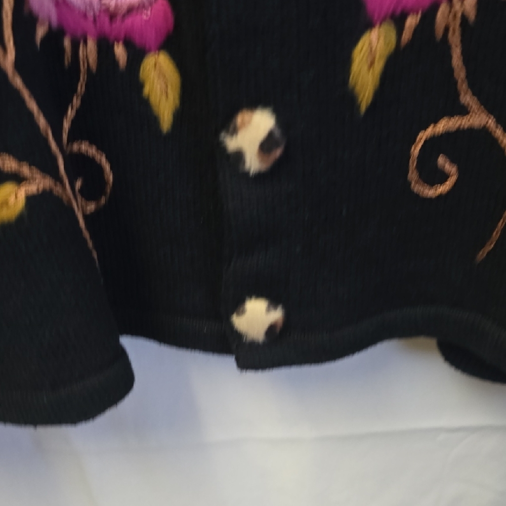Storybook Knits Black Cardigan with Pink Embroidery and Leopard Trim - Picture 4 of 9